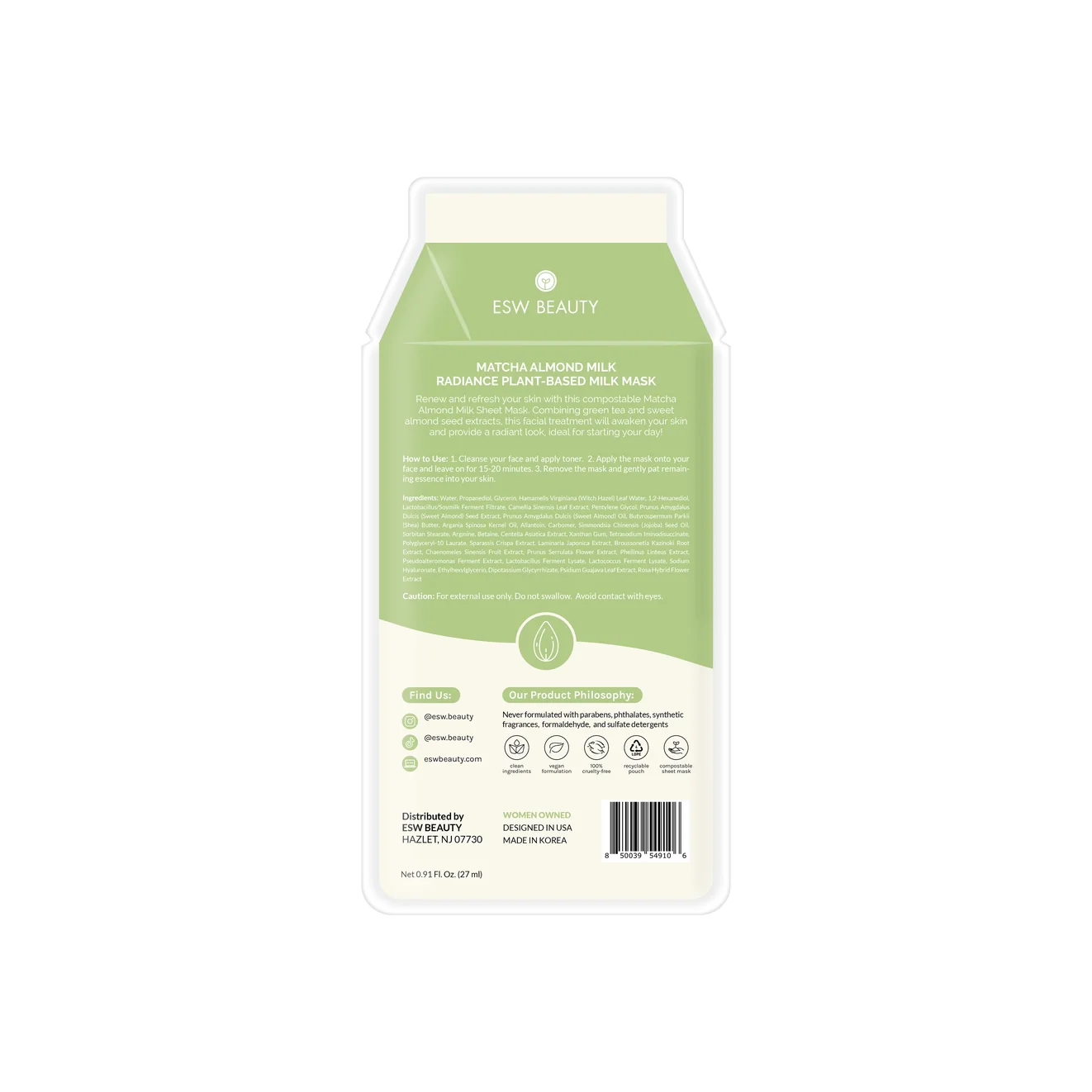 Matcha Almond Milk Sheet Mask - Image 3